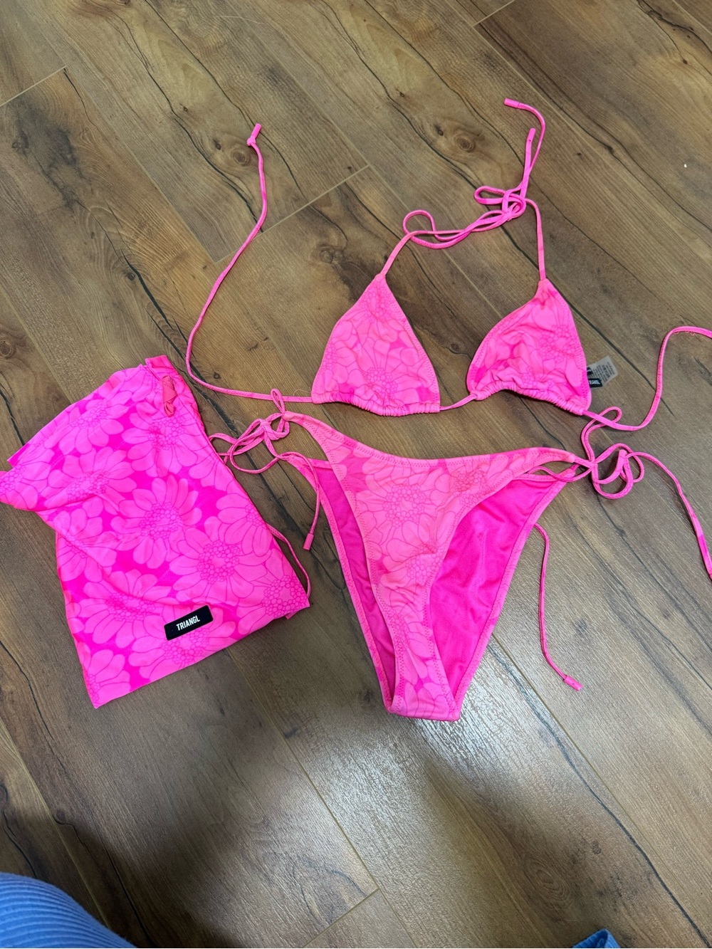 Pink flower triangl bikini